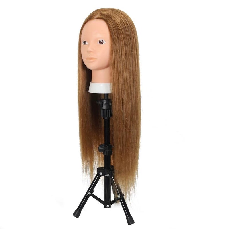 Opini Mannequin Head with 80% Human Hair Cosmetology Mannequin Head Doll Head for Hair and Makeup Practice Head (#27 Brown No Makeup) - Image 4
